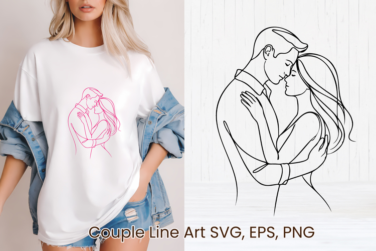 Minimalist couple line art SVG | Romantic couple SVG