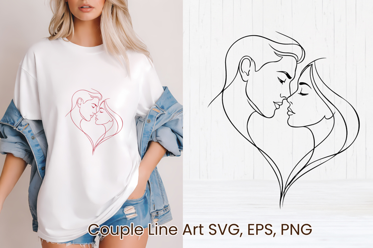 Minimalist couple line art SVG | Romantic couple SVG