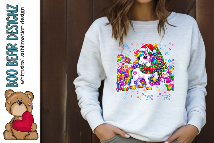 Rainbow Christmas Unicorn Clipart