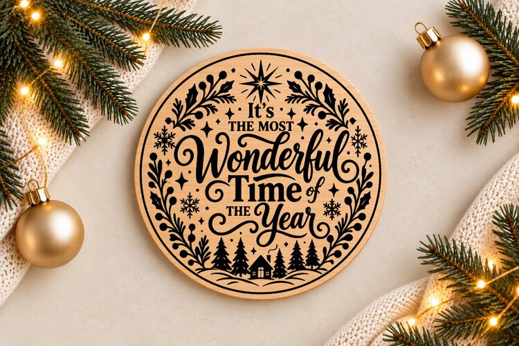 Wonderful Time of the Year Christmas Ornament Laser Cut SVG example image 1