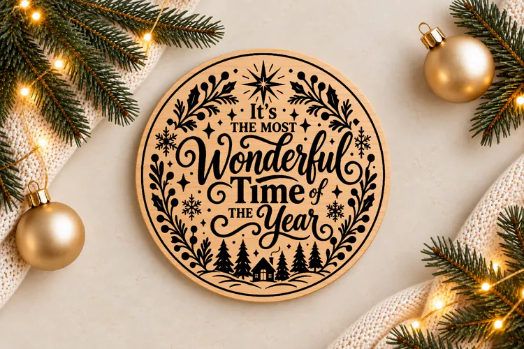 Wonderful Time of the Year Christmas Ornament Laser Cut SVG