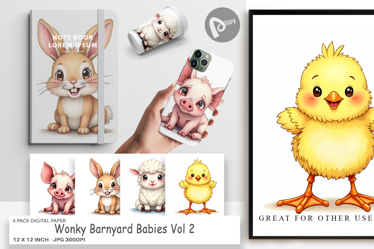 Wonky Barnyard Babies Digital Paper