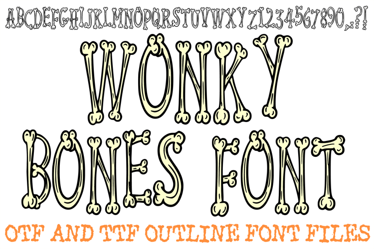 Wonky Bones Lettering Font Halloween Skeleton ABC OTF Type