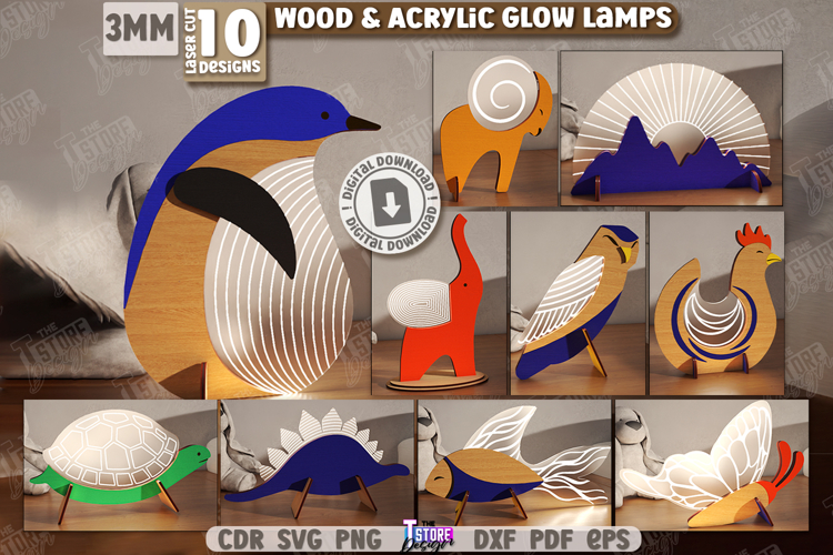 Wood & Acrylic Glow Lamps Laser Cut Bundle | Home Décor SVG