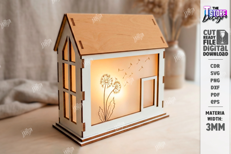 3D Lantern House Laser Cut | Wood and Acrylic Night Light
