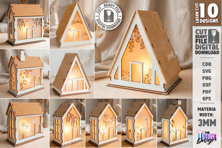 3D Lantern House Laser Bundle | Wood and Acrylic Night Light