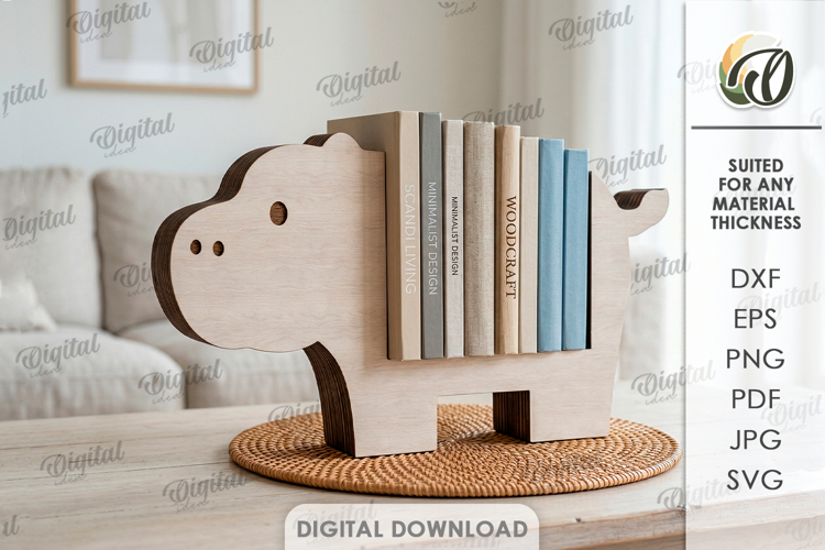3D Book Holder Laser Cut. Hippo stand SVG