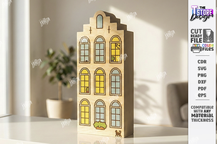 Miniature Village Blocks Toys Laser Cut | Town House