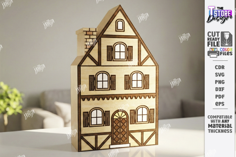 Miniature Village Blocks Toys Laser Cut | Town House