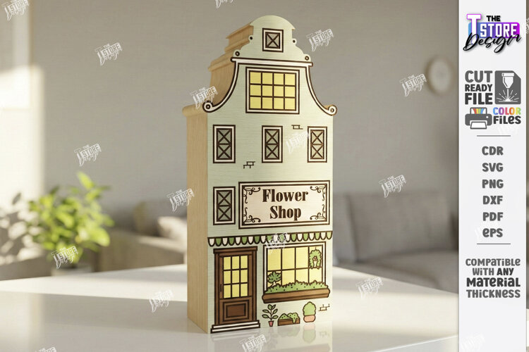Miniature Village Blocks Toys Laser Cut | Town House example image 1