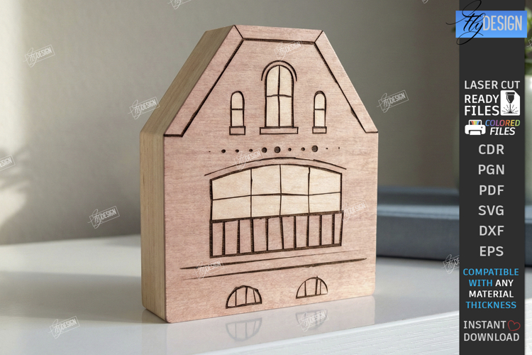 Miniature Village Block Toy Laser Cut | Layered Town House