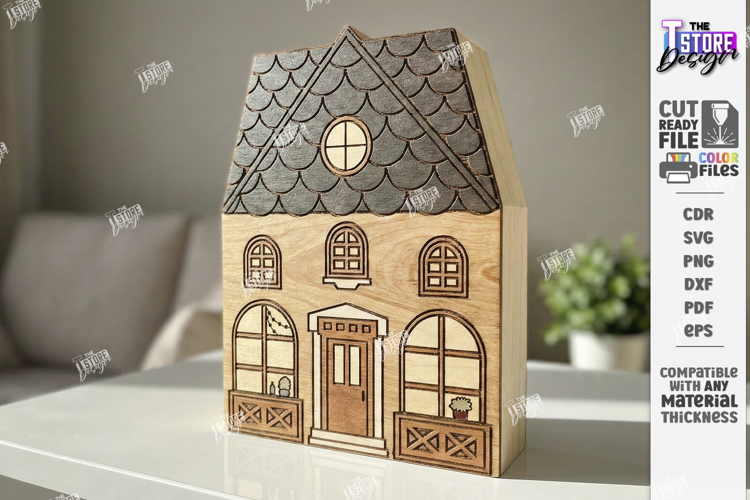 Miniature Village Blocks Toy Laser Cut | Town House