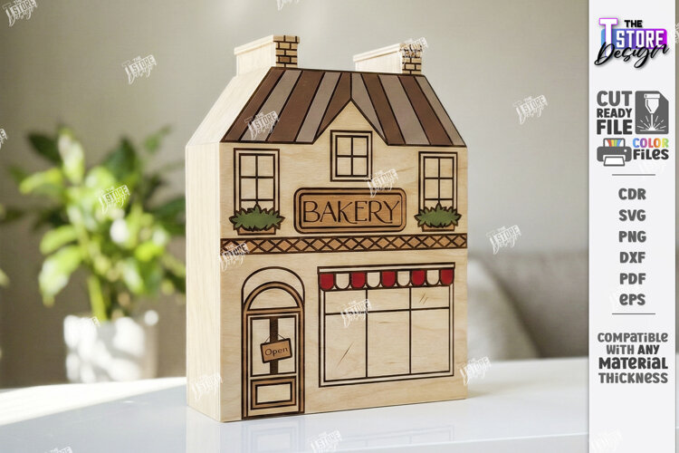 Miniature Village Blocks Toy Laser Cut | Town House example image 1