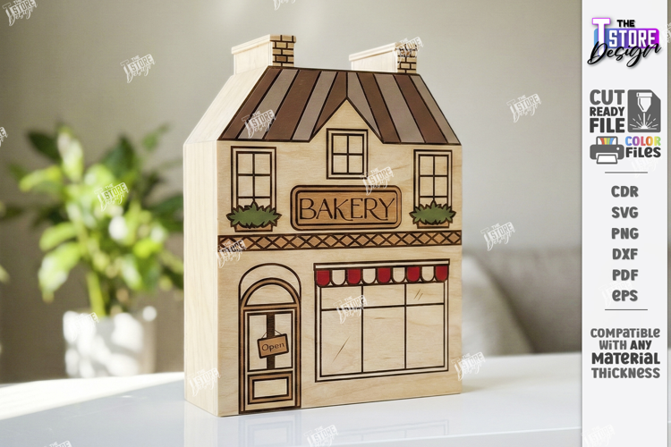 Miniature Village Blocks Toy Laser Cut | Town House