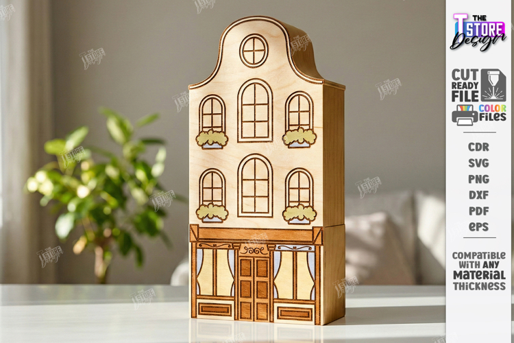 Miniature Village Blocks Toy Laser Cut | Town House