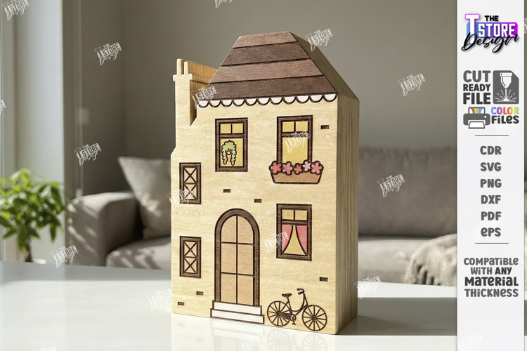 Miniature Village Blocks Toy Laser Cut | Town House