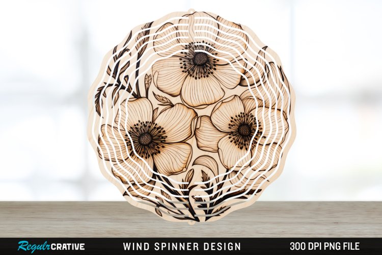 Wood Burned Anemone Flowers Wind Spinner Sublimation PNG example image 1