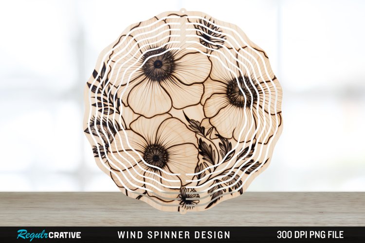 Wood Burned Anemone Flowers Wind Spinner Sublimation PNG example image 1