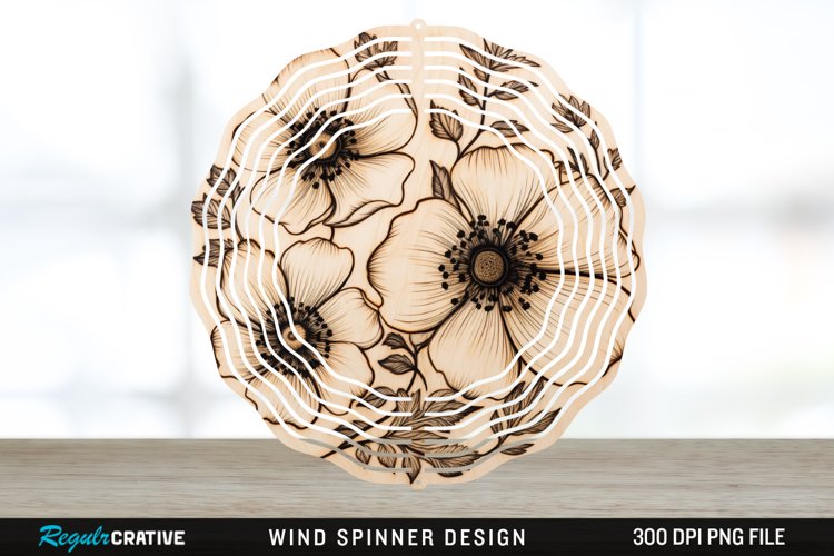 Wood Burned Anemone Flowers Wind Spinner Sublimation PNG example image 1
