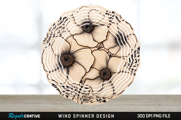 Wood Burned Anemone Flowers Wind Spinner Sublimation PNG example image 1