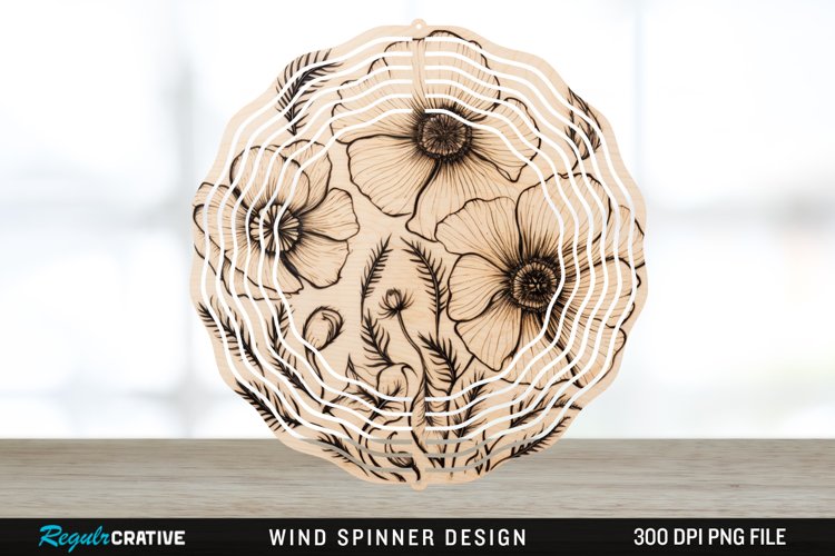 Wood Burned Anemone Flowers Wind Spinner Sublimation PNG example image 1