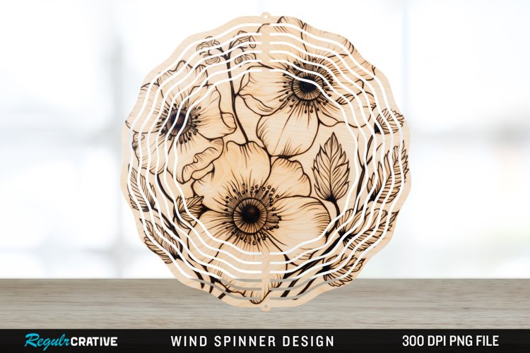 Wood Burned Anemone Flowers Wind Spinner Sublimation PNG example image 1