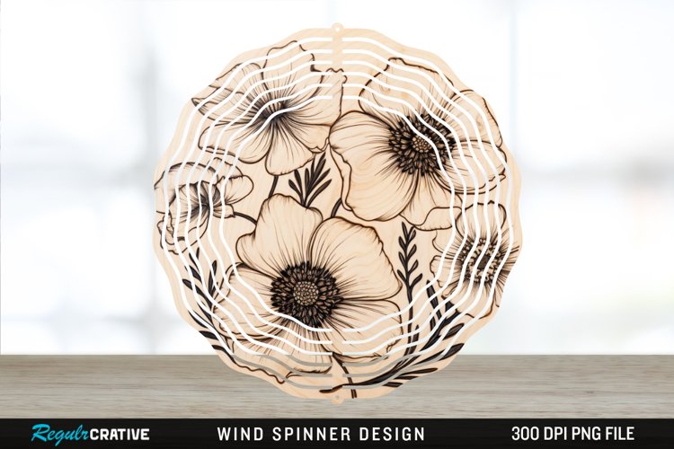 Wood Burned Anemone Flowers Wind Spinner Sublimation PNG example image 1