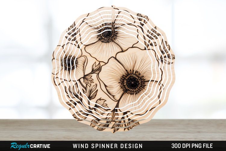 Wood Burned Anemone Flowers Wind Spinner Sublimation PNG example image 1