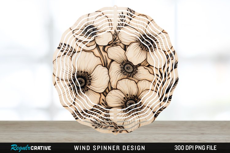 Wood Burned Anemone Flowers Wind Spinner Sublimation PNG example image 1