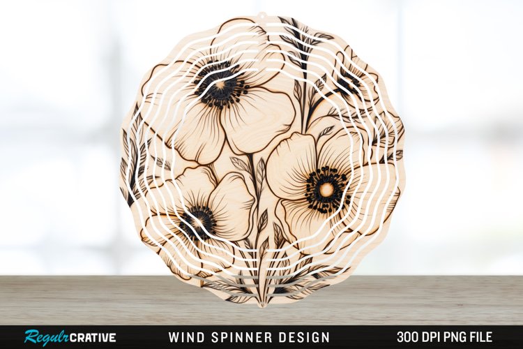 Wood Burned Anemone Flowers Wind Spinner Sublimation PNG example image 1