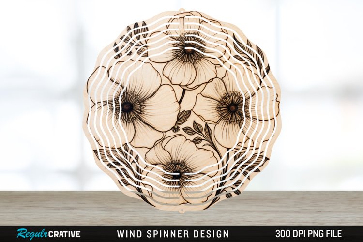 Wood Burned Anemone Flowers Wind Spinner Sublimation PNG example image 1