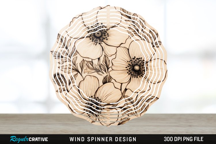 Wood Burned Anemone Flowers Wind Spinner Sublimation PNG example image 1