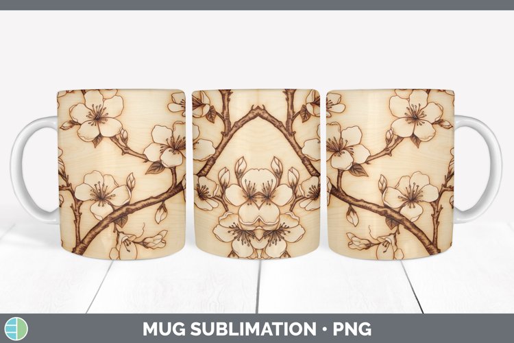 GorgeousPyrographic Apple Blossoms Mug Wrap design.