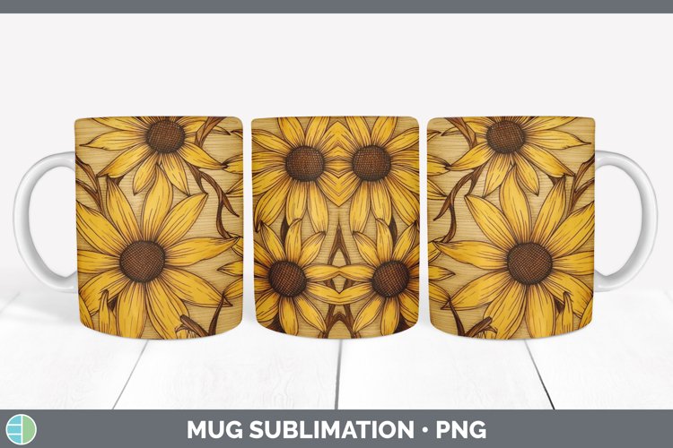 Wood Burned Black-eyed Susan Flowers Mug Wrap | Sublimation