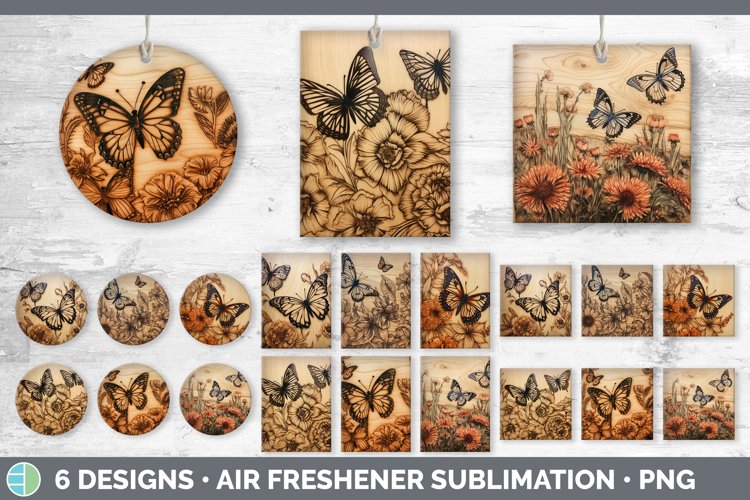 Wood Burned Butterflies Air Freshener | Sublimation Car Fres