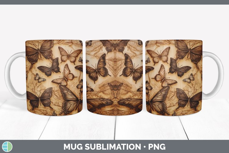 Wood Burned Butterflies Mug Wrap | Sublimation Coffee Cup De