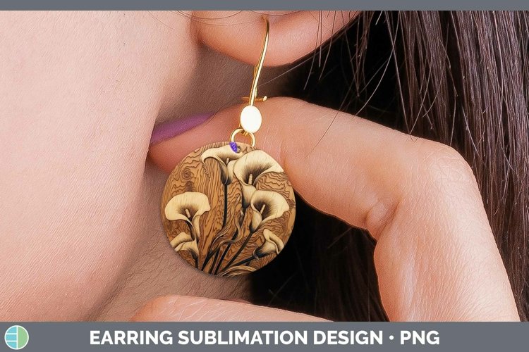 Wood Burned Calla Lily Round Earrings Sublimation Designs