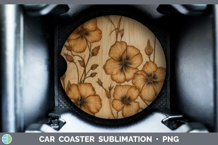 GorgeousWood Burned Flowers Car Coaster design.