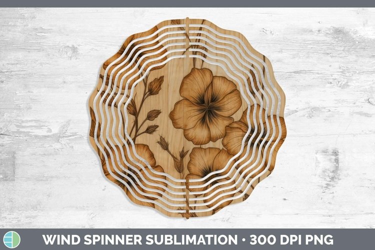 GorgeousWood Burned Flowers Wind Spinner design.
