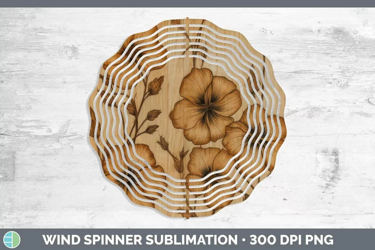 Wood Burned Flowers Abutilon Wind Spinner Sublimation Spinne
