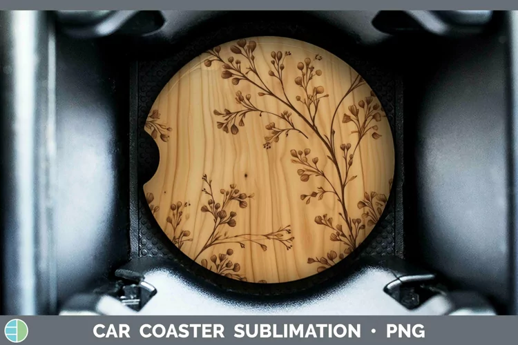 Wood Burned Flowers Acacia Car Coaster Sublimation Coaster D