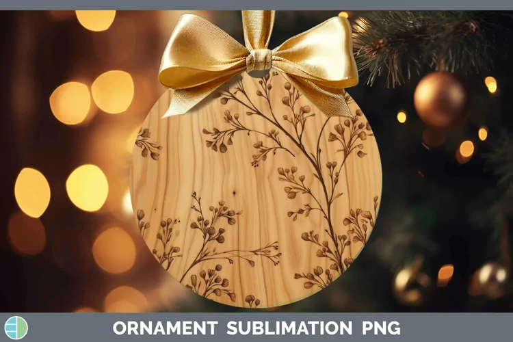 Wood Burned Flowers Acacia Ornament Sublimation Bauble Desig