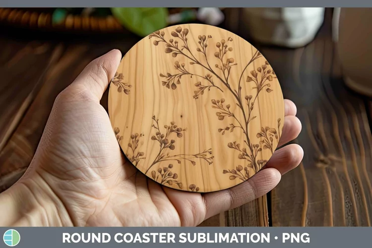 Wood Burned Flowers Acacia Round Coaster Sublimation Coaster