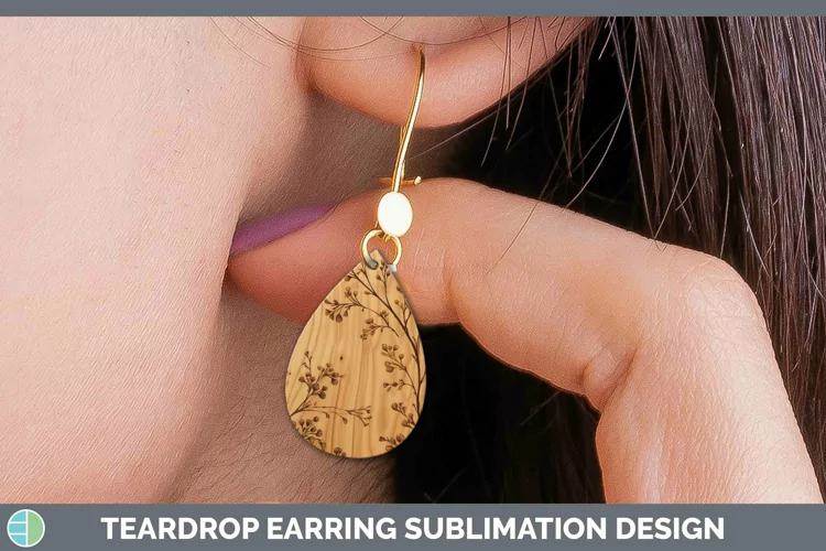 Wood Burned Flowers Acacia Teardrop Earrings Sublimation Ear