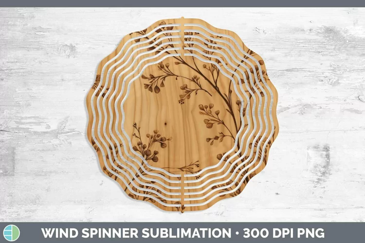 Wood Burned Flowers Acacia Wind Spinner Sublimation Spinner
