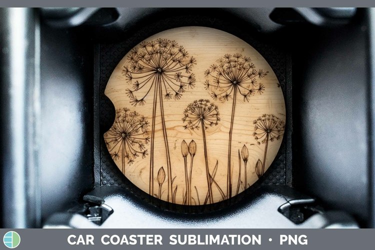 GorgeousWood Burned Flowers Car Coaster design.