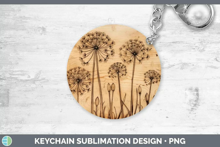 Wood Burned Flowers Allium Keychain Sublimation Keyring Desi