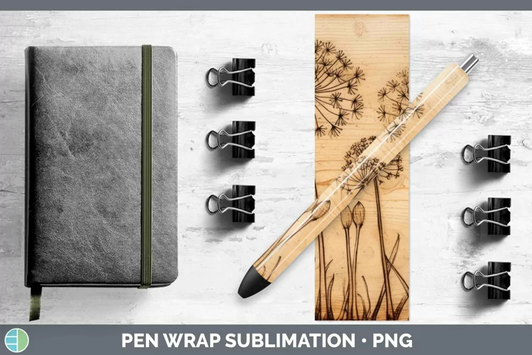 Wood Burned Flowers Allium Pen Wrap Sublimation Epoxy Pen De