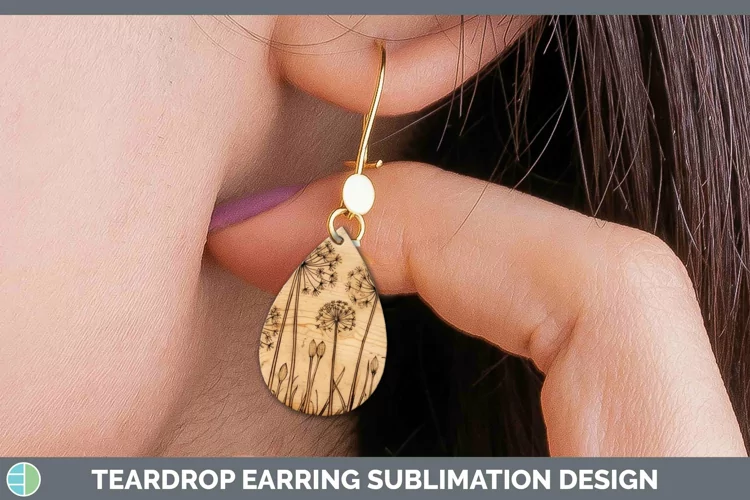 Wood Burned Flowers Allium Teardrop Earrings Sublimation Ear