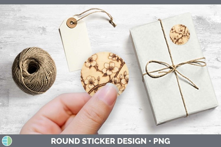 Wood Burned Flowers Apple Blossom Stickers | Round Labels De